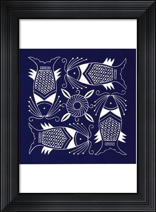 Framed Chinese Indigo Fish IV Print