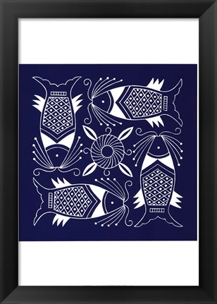 Framed Chinese Indigo Fish IV Print