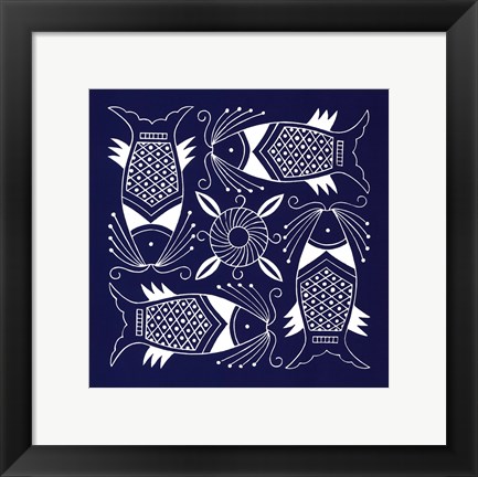 Framed Chinese Indigo Fish IV Print