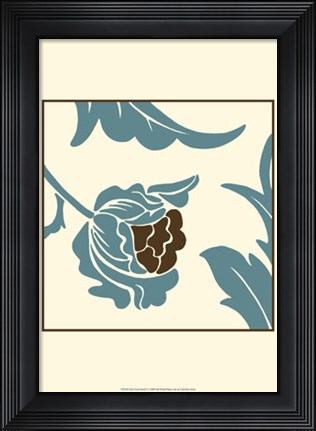 Framed Teal Floral Motif I Print