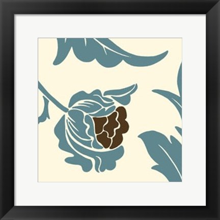 Framed Teal Floral Motif I Print