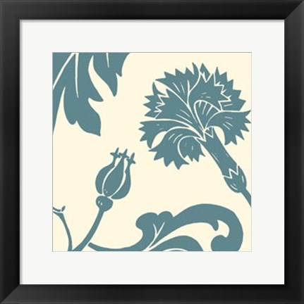 Framed Teal Floral Motif II Print