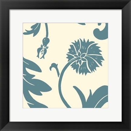 Framed Teal Floral Motif III Print