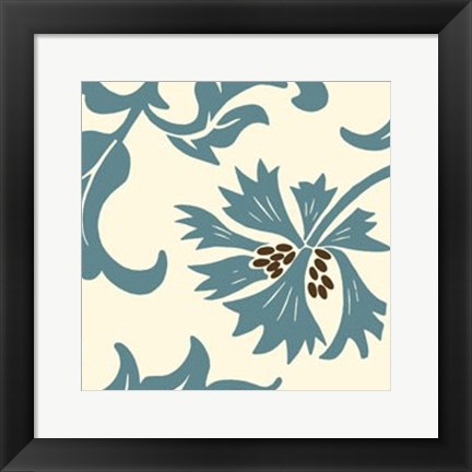 Framed Teal Floral Motif IV Print