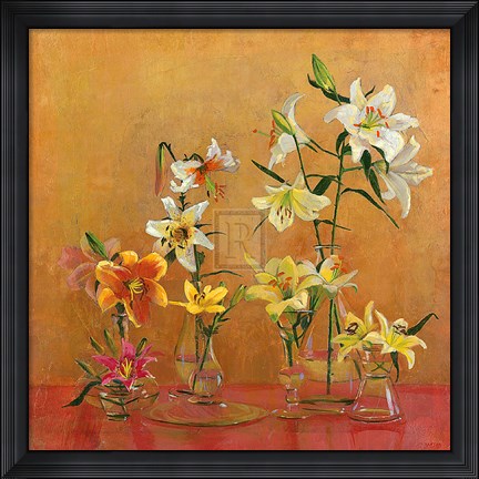 Framed Lilies In Vases I Print