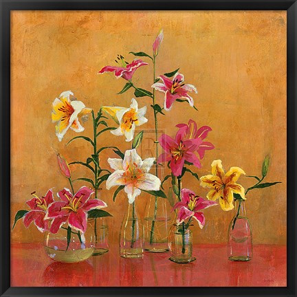 Framed Lilies In Vases II Print