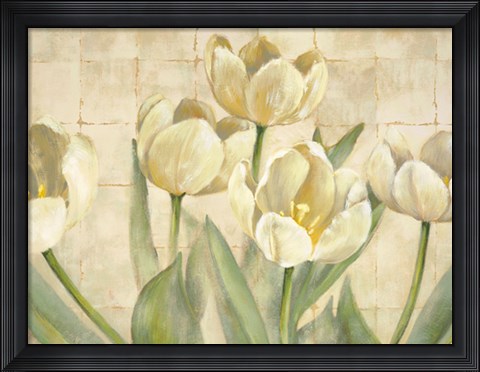 Framed White Tulips on Ivory Print