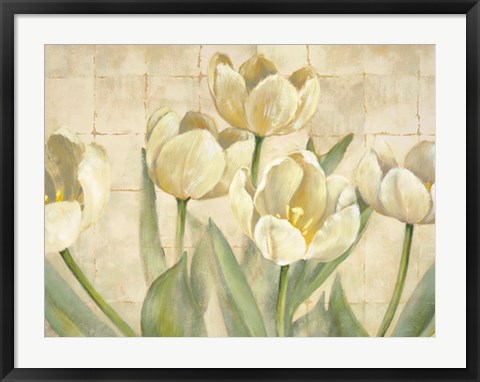 Framed White Tulips on Ivory Print