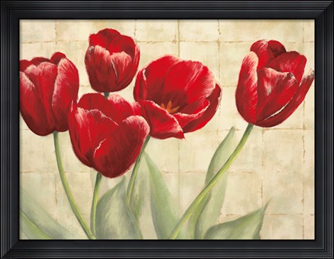 Framed Red Tulips on Ivory Print