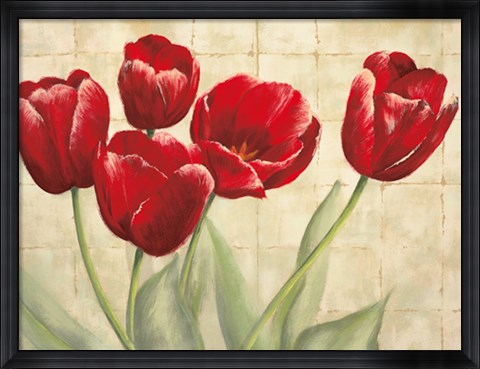 Framed Red Tulips on Ivory Print