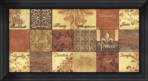 Framed Natural Patchwork/Love/Peace Print