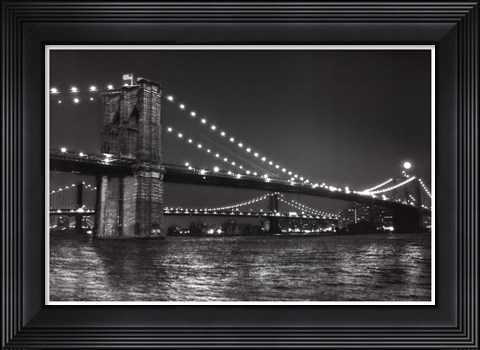 Framed Brooklyn Bridge and Manhattan Bridge, Night Print