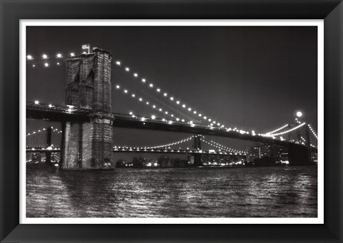 Framed Brooklyn Bridge and Manhattan Bridge, Night Print