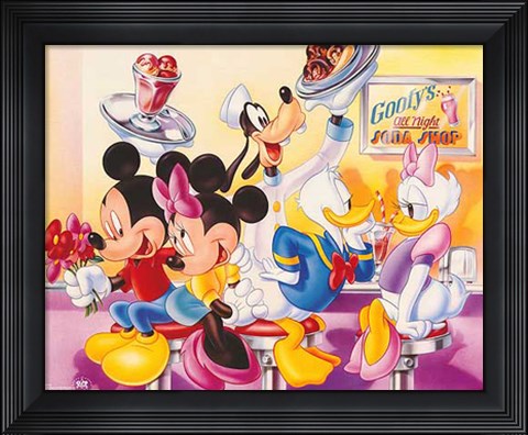 Framed Mickey &amp; Friends: Goofy&#39;s Soda Shop Print