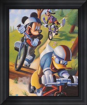 Framed Mickey &amp; Friends: Biking Print