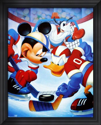 Framed Mickey &amp; Friends: Ice Hockey Print