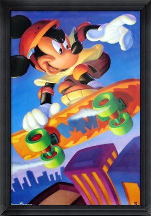 Framed Mickey Mouse: Skateboarding Print