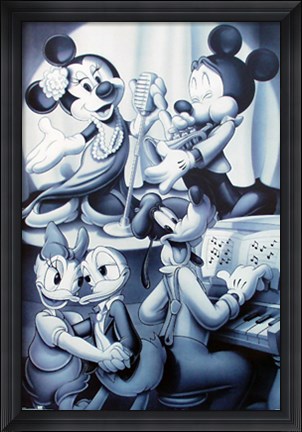 Framed Mickey &amp; Friends: Nightclub B&amp;W Print