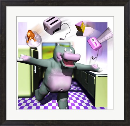 Framed Kitchen Hippo Print
