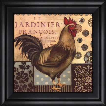 Framed Aqua Rooster I - mini Print