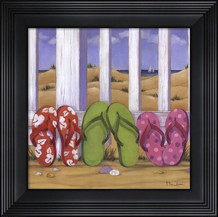 Framed Flip Flop Beach I Print