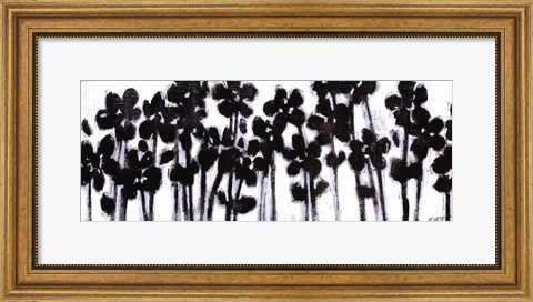 Framed Black Flowers on White II Print