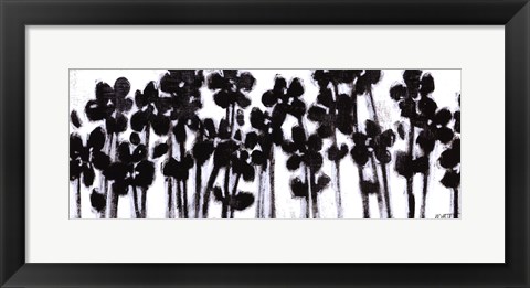 Framed Black Flowers on White II Print