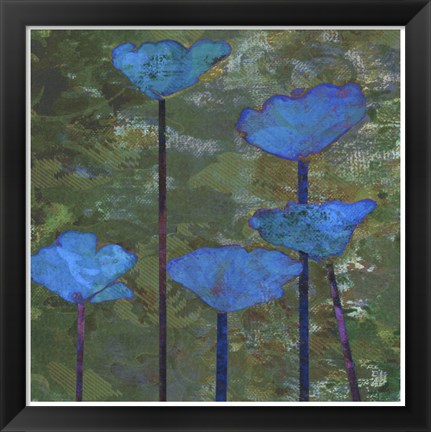 Framed Teal Poppies I Print