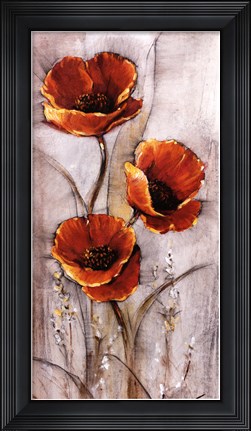 Framed Red Poppies on Taupe I Print
