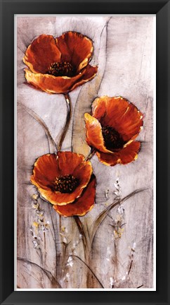 Framed Red Poppies on Taupe I Print