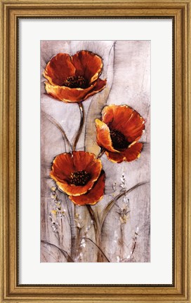 Framed Red Poppies on Taupe I Print