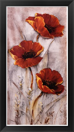 Framed Red Poppies on Taupe II Print