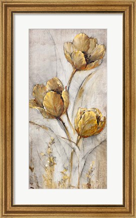 Framed Golden Poppies on Taupe I Print
