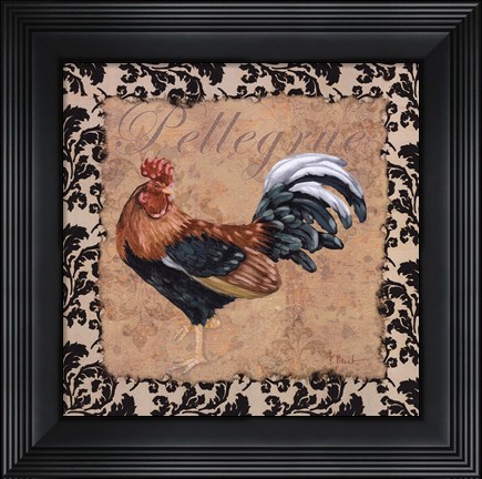 Framed Bergerac Rooster Black II Print