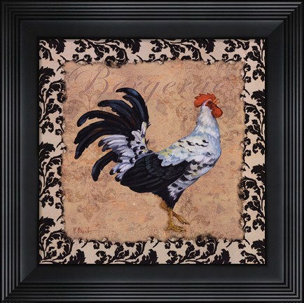 Framed Bergerac Rooster Black I Print