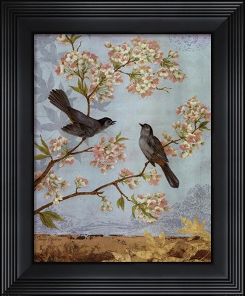 Framed Catbirds &amp; Blooms - mini Print