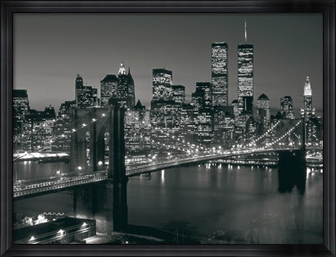 Framed Manhattan Skyline at Night Print
