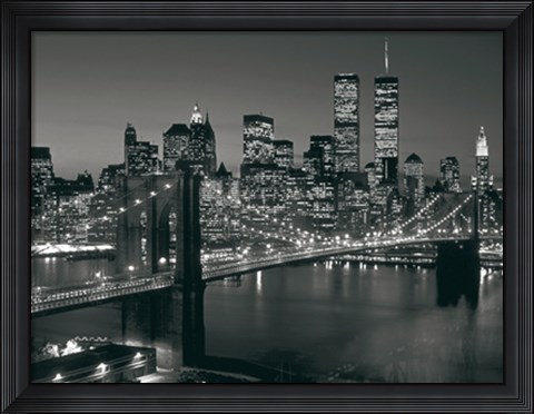 Framed Manhattan Skyline at Night Print