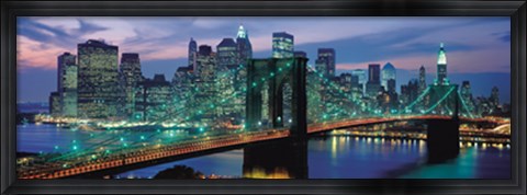 Framed Brooklyn Bridge and Skyline at Night Print