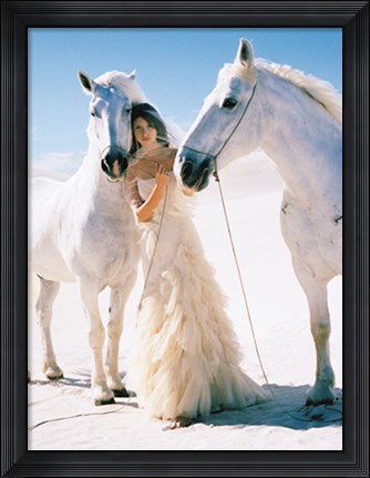 Framed Woman with White Horses Print