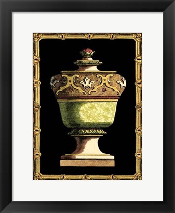 Framed Jade Urn on Black IV Print