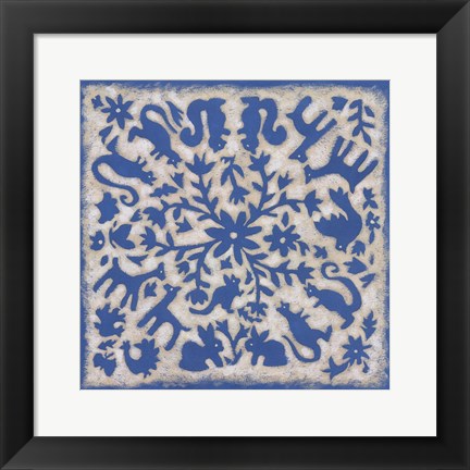 Framed Folk Story in Blue Print