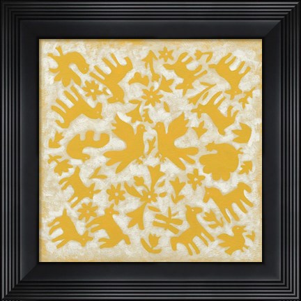 Framed Folk Story in Yellow Print