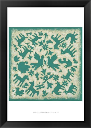 Framed Folk Story in Jade Print