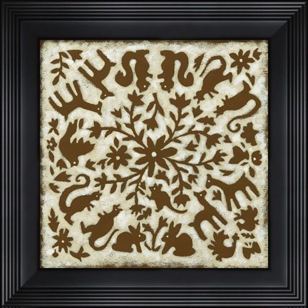 Framed Folk Story in Brown Print