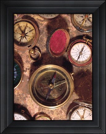 Framed Antique Compass Collage Print