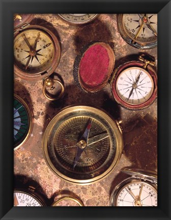 Framed Antique Compass Collage Print