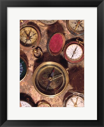 Framed Antique Compass Collage Print