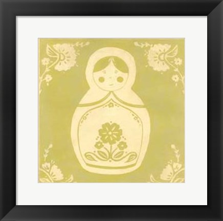 Framed Russian Doll in Green Print