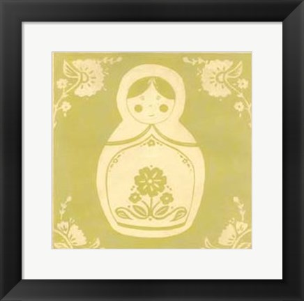 Framed Russian Doll in Green Print